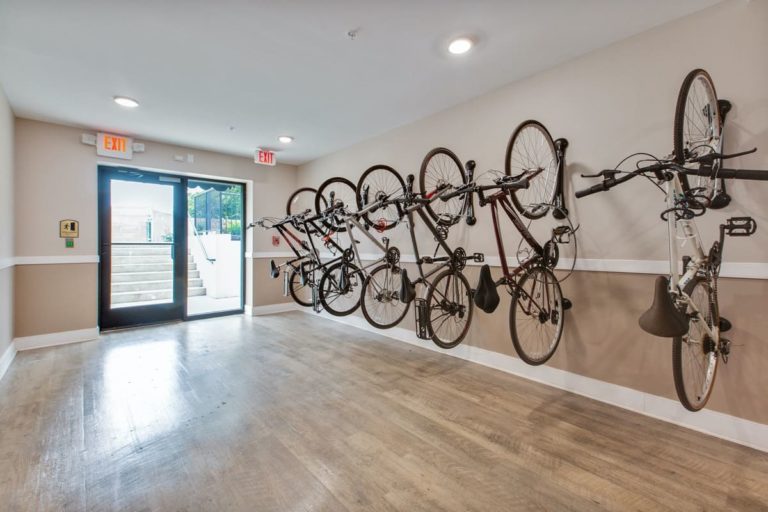 Bike storage room at The View at Manayunk with wall-mounted bike racks
